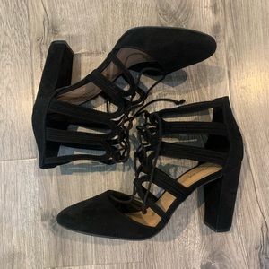 3 inch black lace up heels